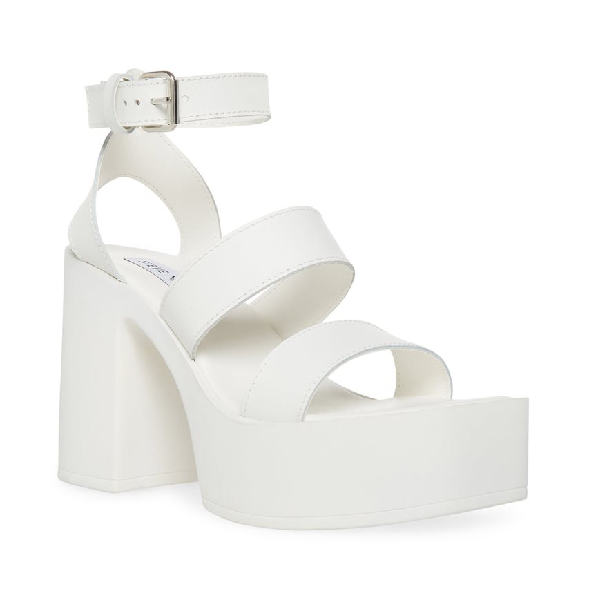 White Steve Madden Dora Leather Women's Heels Sandals | PH 2416NDQ